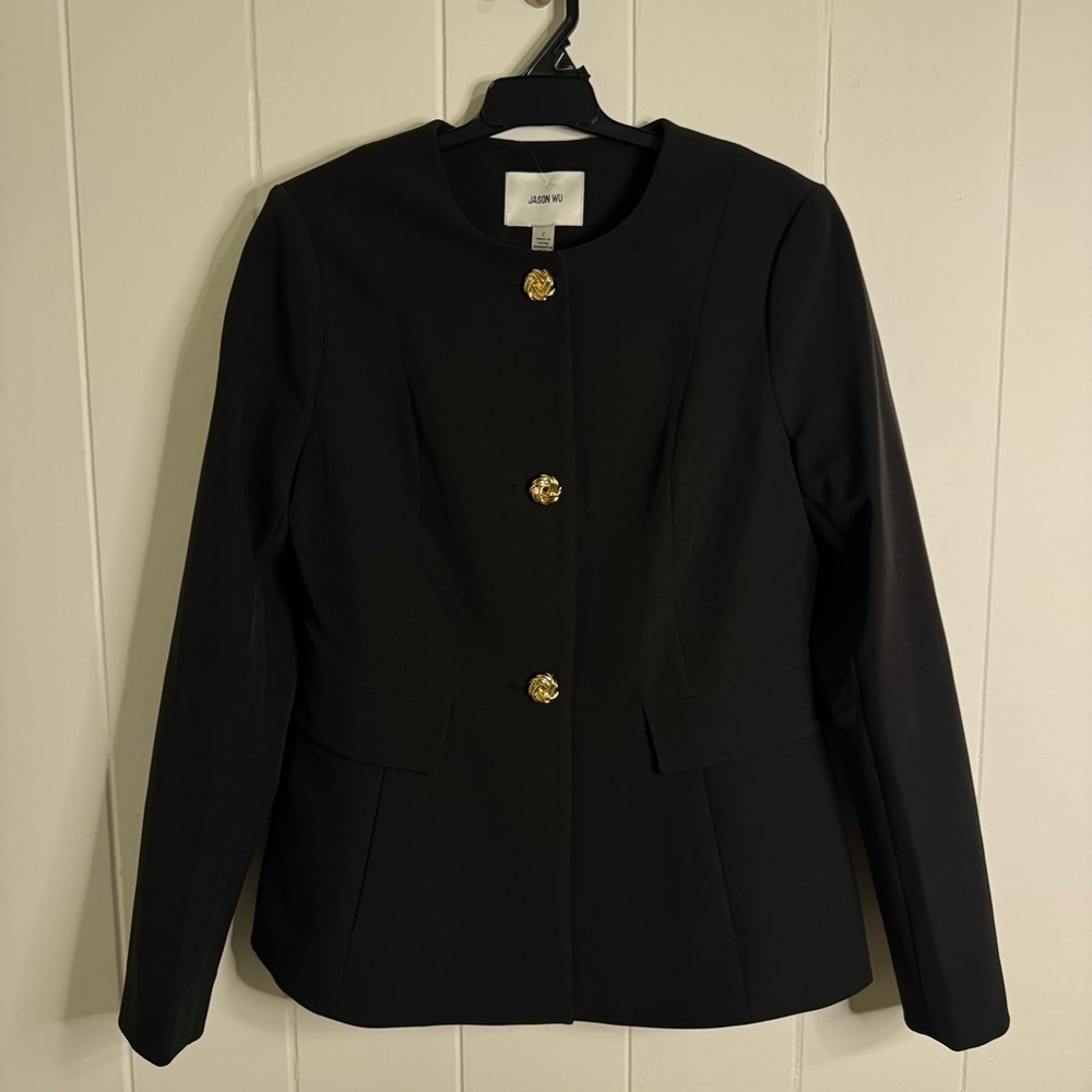 NWT Jason Wu Black Textured Collarless Jacket - GoldKnot Buttons - Size M